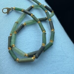 14K Yellow Gold Green Jade Necklace VINTAGE